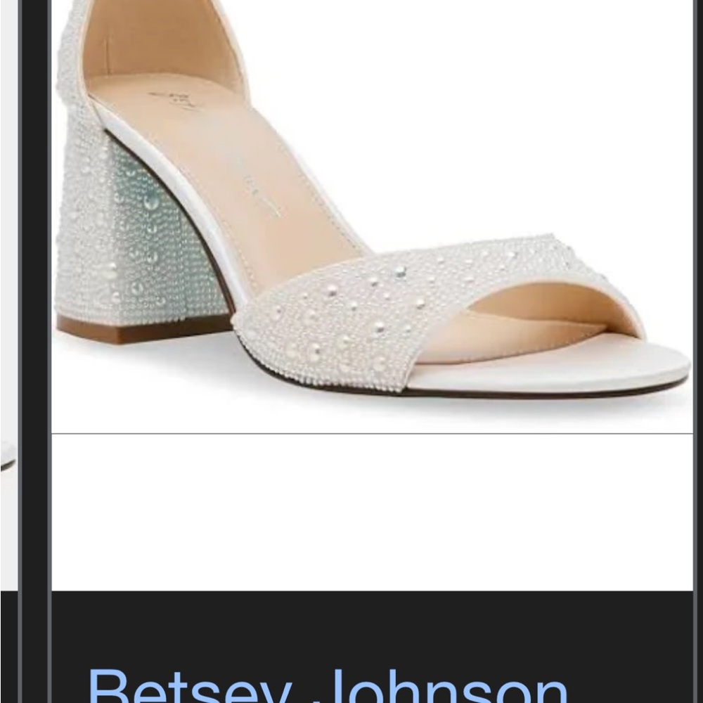 Betsey Johnson Ivory Pearl-Embellished Block Heel Sandals